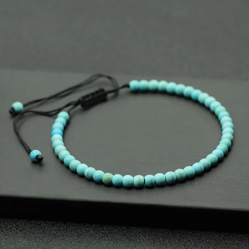 Mode 4mm Naturstein Armband Männer Frauen Handgemachte Geflochtene Einstellbare Armband Kleine Tiger Augen Howlith Achate Perlen Armband