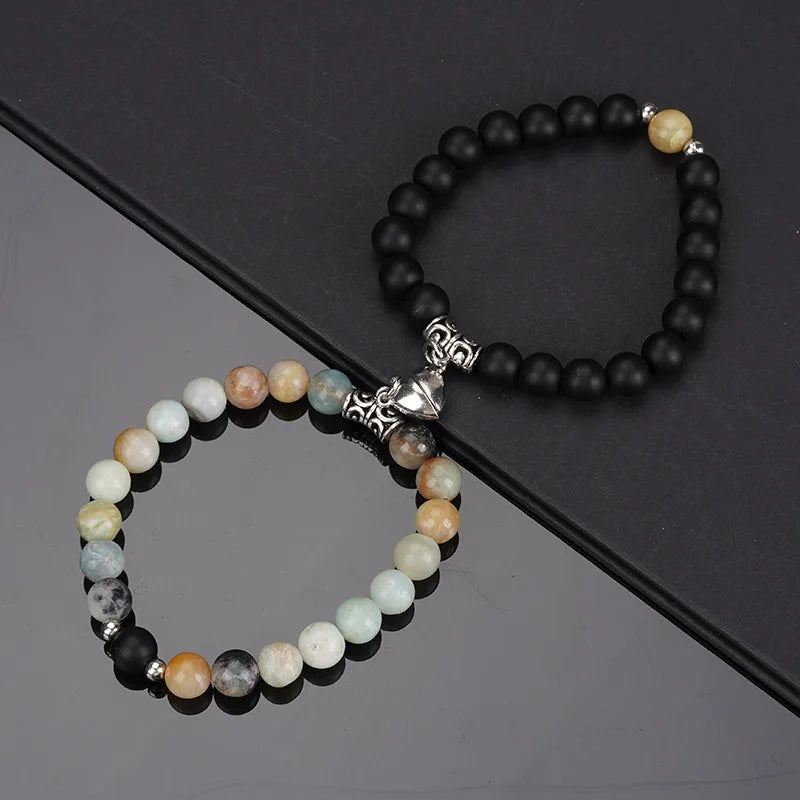2 Teile/satz Perlen Paar Armbänder Naturstein Abstand Herz Magnet Armband Für Liebhaber Mode Liebhaber Schmuck Geschenk