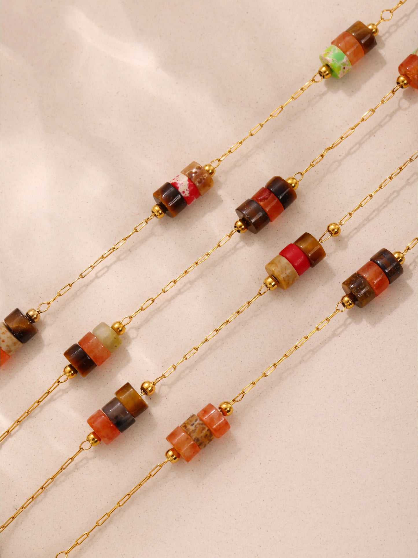 Liora No Anlauffarben Stein Halskette Armbänder Für Frauen Edelstahl Dünne Kette Schmuck Sets PVD Vergoldet Frauen Schmuck