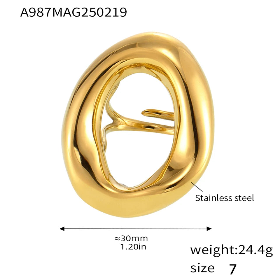 Minimalistische klobige Ringe aus Edelstahl für Frauen, 18 Karat vergoldet, Hyperbole-Damenring, weiblicher Ring, ästhetischer Damenschmuck
