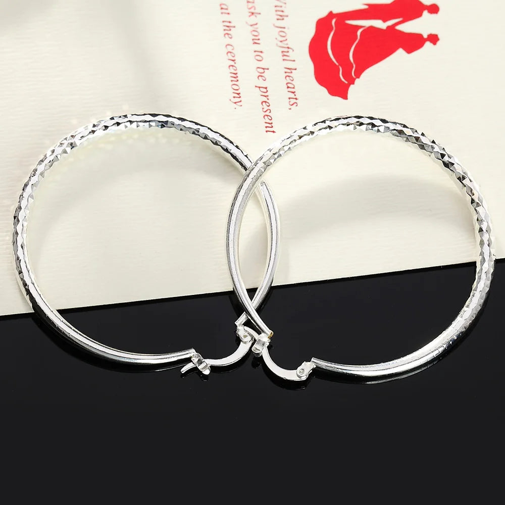 Charms feine 925 Sterling Silber 5 cm Kreis Creolen für Frauen Mode hübsche Hochzeit Party Schmuck Urlaub Geschenke