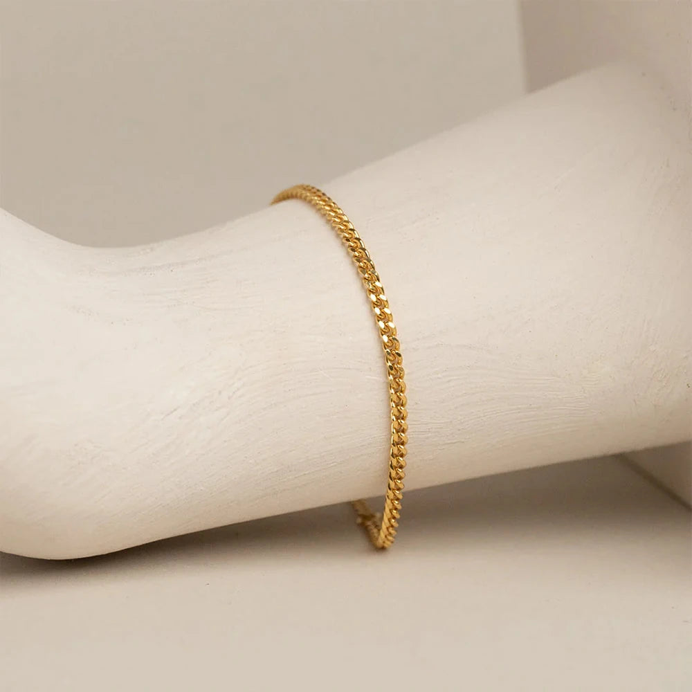 eManco Kubanische Kette, vergoldetes Sommer-Damenarmband, Edelstahl, verbesserter Karabinerverschluss, verstellbar, einfacher Schmuck