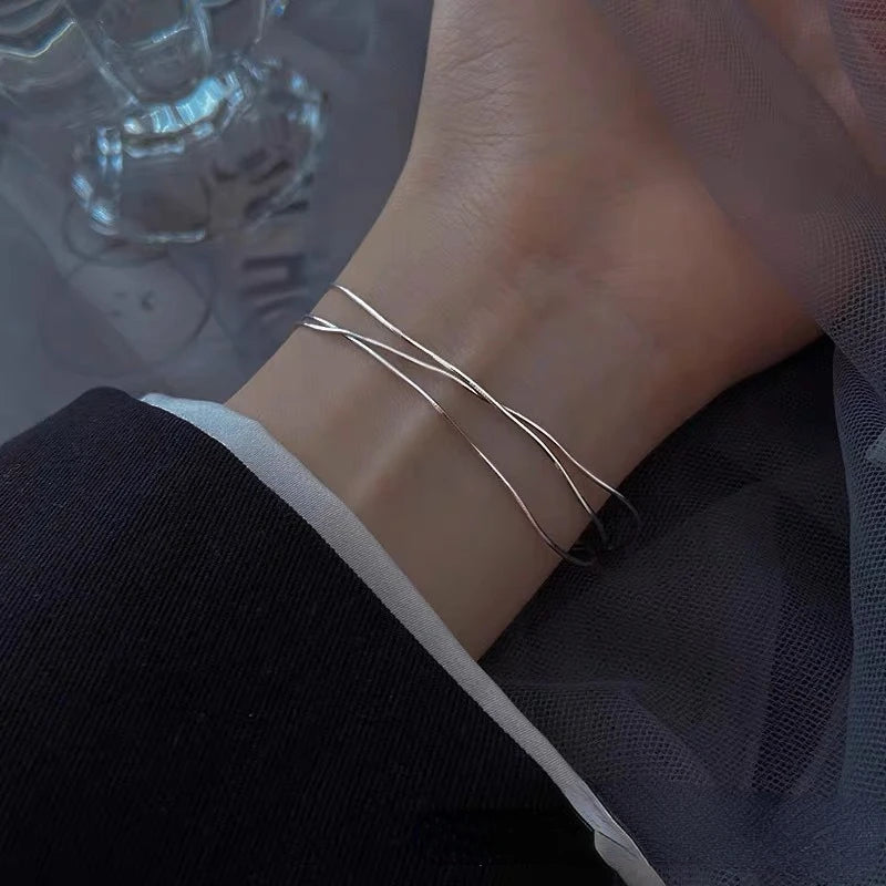 Trumium reine 925 Sterling Silber Armbänder für Frauen Männer Schlangen knochen Kette 3 Schicht verstellbare Paar minimalist ischen Schmuck