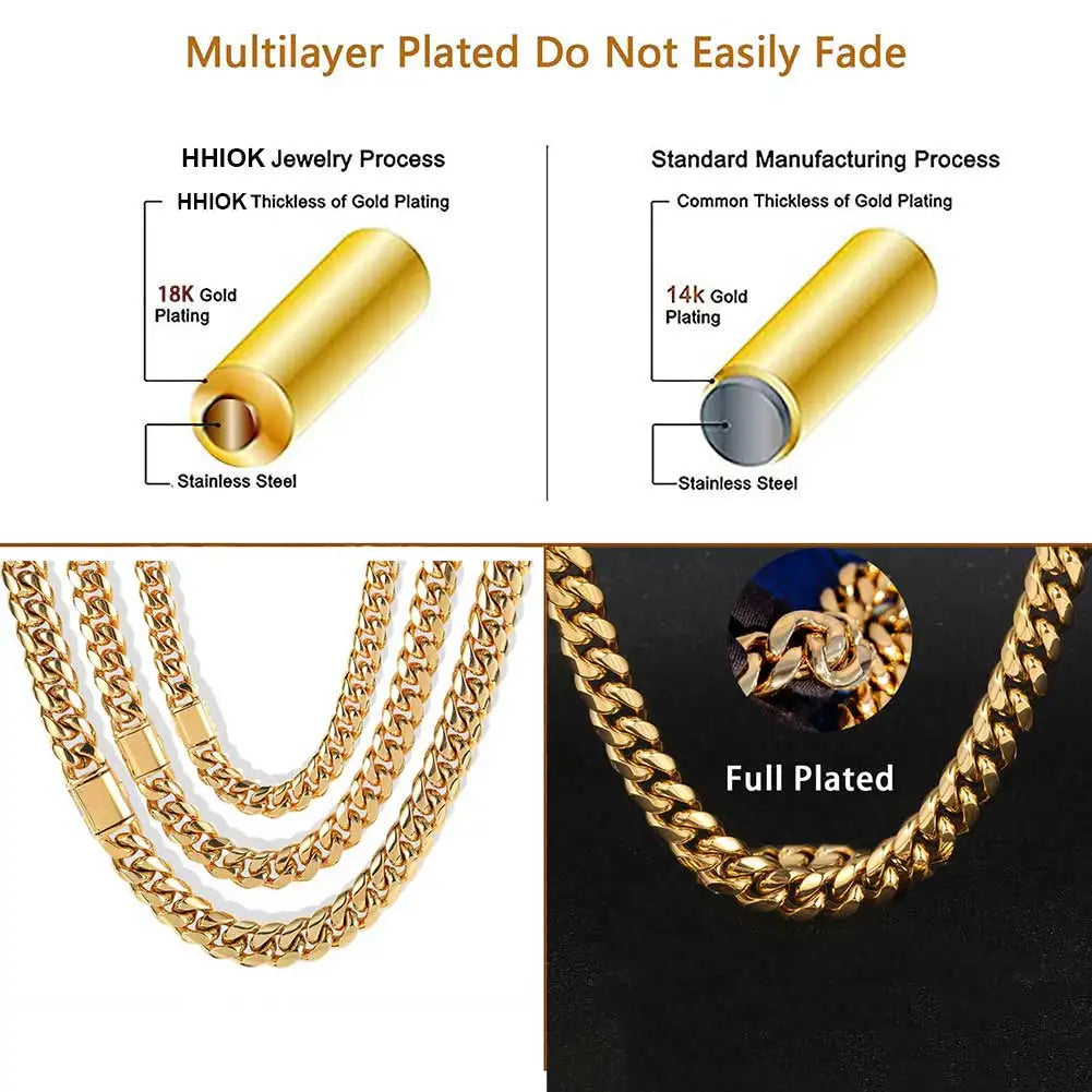 Hip Hop Schmuck 8mm/10mm/12mm/14mm Edelstahl Herren Halsketten Kette Coole kubanische Gliederkette Geschenk für Männer Jungen und Mädchen