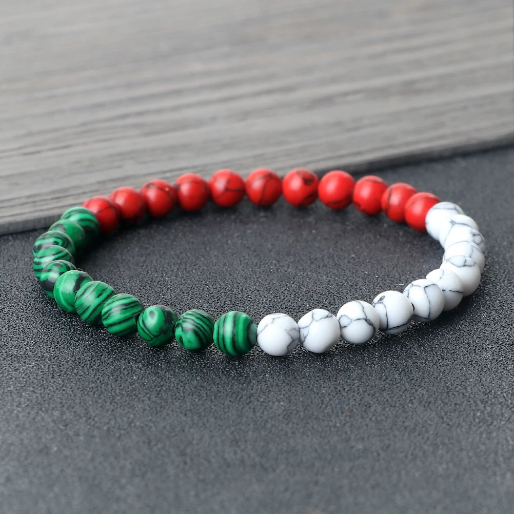 Klassisches Naturstein-Armband mit Palästina-Flagge, für Männer und Frauen, Nationalflagge, Perlenarmband, Weihnachtsgebetsperlen, Anbetung, Schmuck, Geschenk