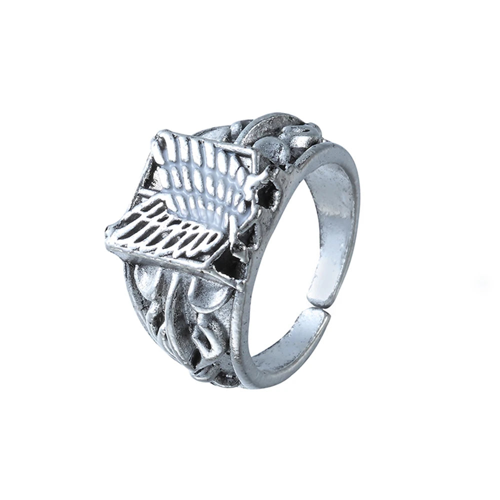 Anime Angriff auf Titan Wings of Liberty Emaille Ring für Frauen Männer Rose Schwert Flagge Finger Metall Ringe Fans Cosplay Partei Schmuck