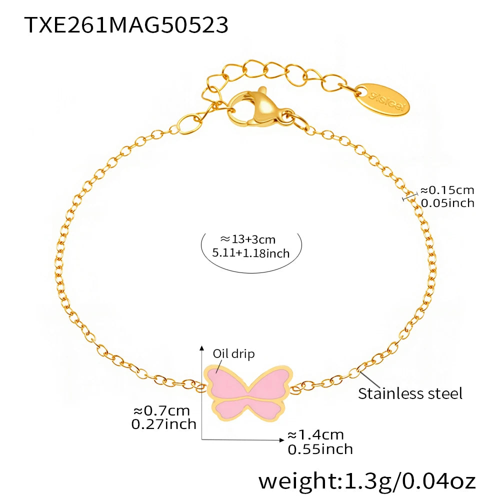 Kinderschmuck, rosa Schleife, Anhänger, gedrehte Kette, Halskette, Ohrringe, Armband, Ring, 5-teilig, Edelstahl, wasserdicht, Geschenk