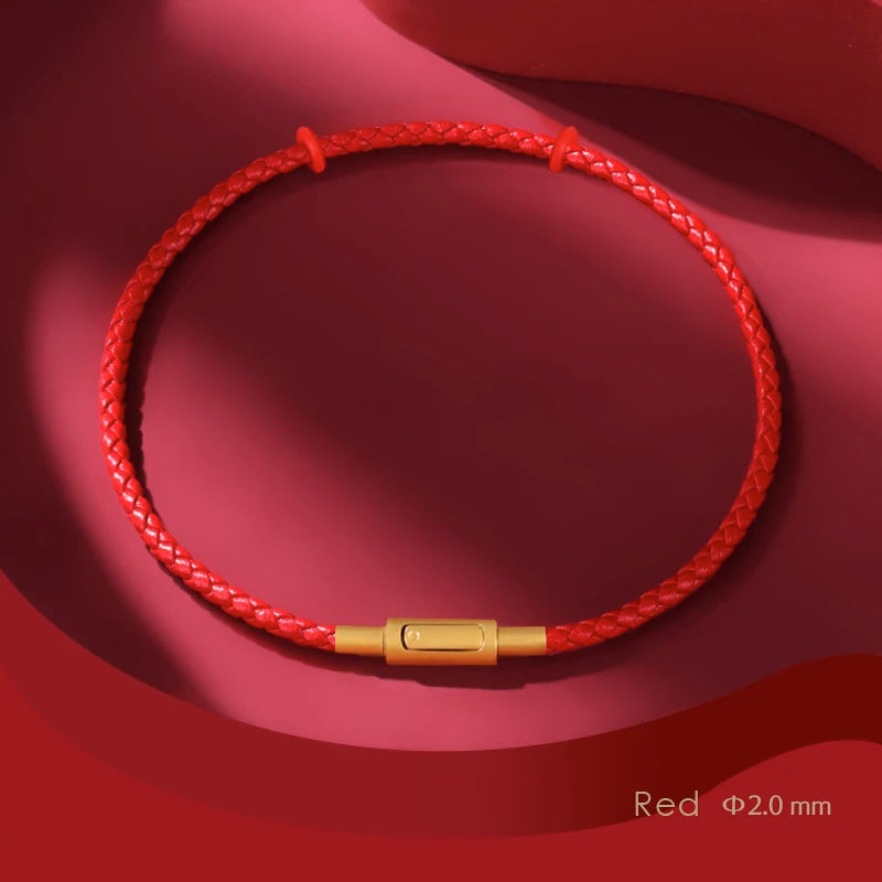 Einfache Stil Viel Glück Rot Leder Armband Für Unisex Grade 2mm DIY Perlen Edelstahl Dünne Armband Weibliche Mode schmuck
