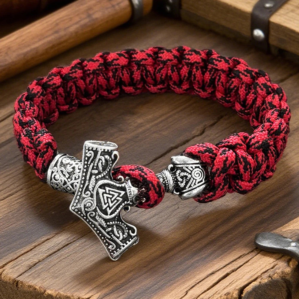 Wikinger Thors Hammer Armband für Männer Paracord Seil Metall Nordischer Outdoor Survival Armreif Handgefertigter geflochtener Schmuck Punk Retro Geschenk