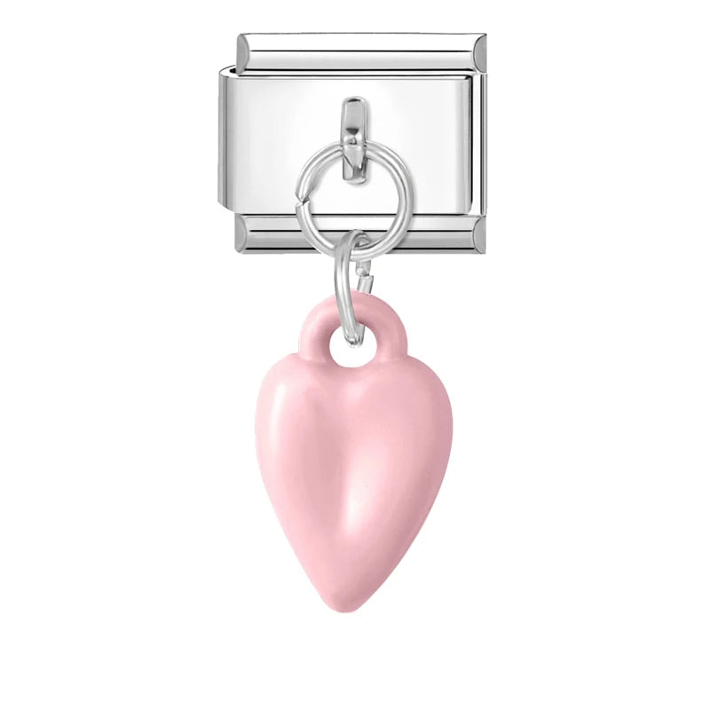 Lila Rosa Blau Schleife Knoten Herz Muschel Muschel Anhänger Italienischer Charm Link Fit 9MM Armband Edelstahl Männer Frauen DIY Herstellung