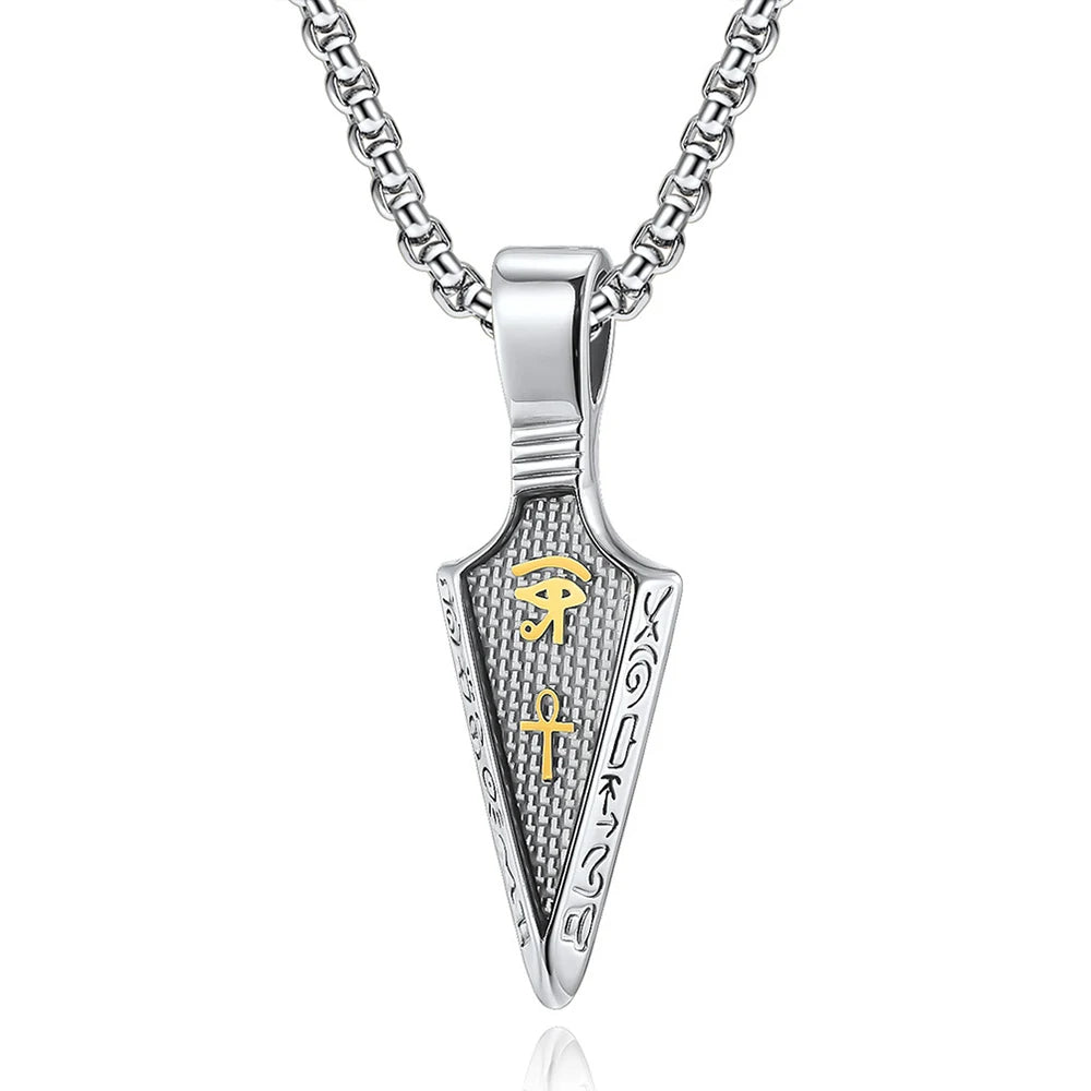 Männer Edelstahl Ankh Kreuz Speerspitze Anhänger Halsketten Mode Vintage Auge des Horus Halskette Punk Amulett Schmuck Großhandel