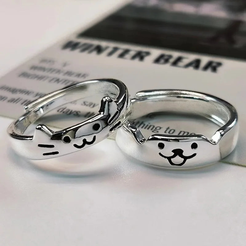 1 paar Nette Katze Hund Tier Paar Ring für Frauen Männer 2025 Neue Mode-Statement Liebhaber Ringe Valentinstag party Schmuck Geschenke