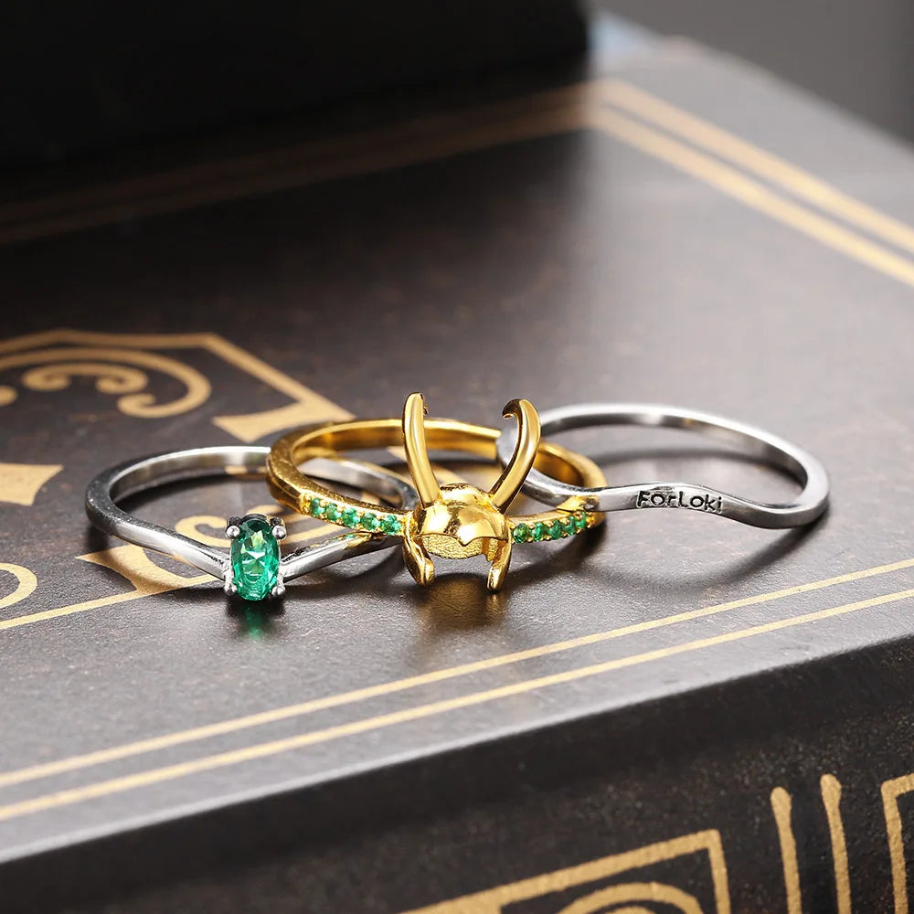 Loki Helm Schmuck Set Für Frauen Superheld Thor Loki Hörner Passenden Stud Ohrring Ring Set Cosplay Requisiten Mode Schmuck 2024