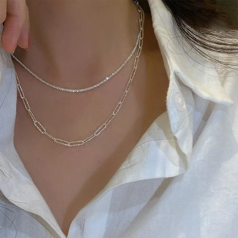 Silber Farbe Funkelnde Halskette Für Frauen Trendy Schlüsselbein Kette Halsband Mädchen Koreanische Hochzeit Schmuck Zubehör