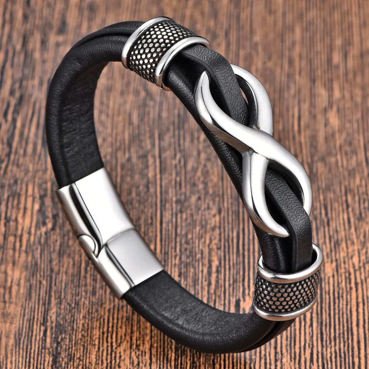 Klassisches Edelstahl-Lederarmband für Herren, Kettenarmband, Business-Charm, Schmuckzubehör für Papa und Freund