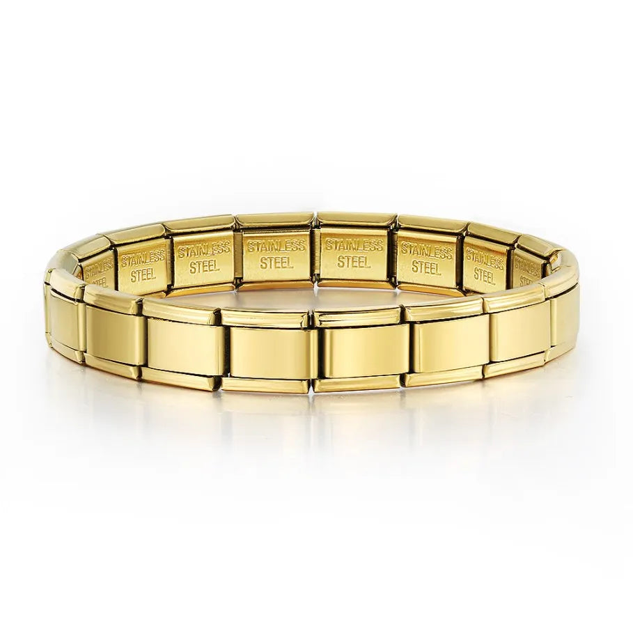 URING Frauen Männer Einfache Armreifen Charms Italienische Links Edelstahl 9mm Breite Mode Gold Farbe Armbänder Schmuck Geschenke