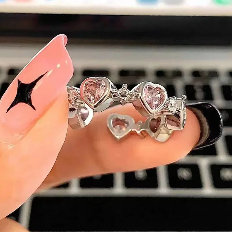 Y2k Unregelmäßige Offene Ringe Kristall Herz Bogen Schlange Finger Ringe für Frauen Mädchen Kpop Süße Trendy Ästhetischen Schmuck Geschenk Großhandel
