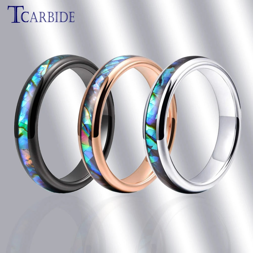 4mm Frauen Ring versand kostenfrei Wolfram Ehering Abalone Shell Inlay gewölbten polierten trend igen Schmuck