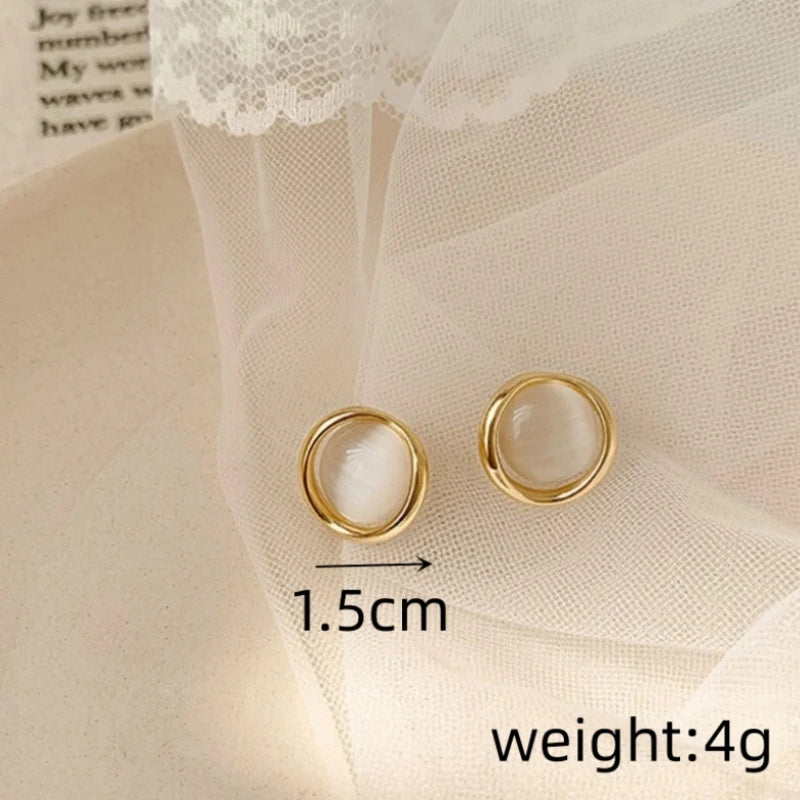 Opal Runde Ohrstecker für Frauen Temperament Süße Koreanische Design Geometrie Schmuck Großhandel Weihnachten Freundin Geschenk