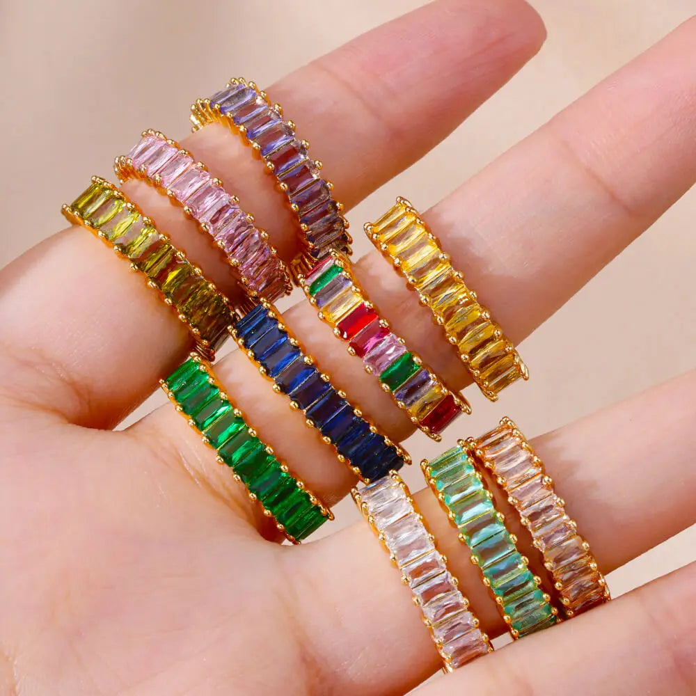 Farbige Kubikzircon Quadrat Ringe Für Frauen Männer Edelstahl Gold Farbe Kristall Hochzeit Ring Luxus Schmuck Geschenk bague femme
