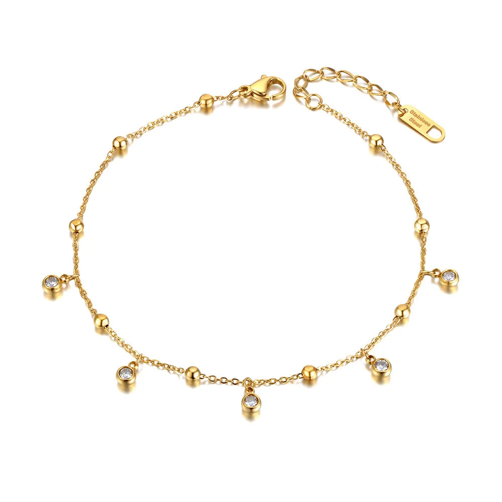 Lokaer Goth Runde Kugel Charm Fußkettchen Für Frauen Mädchen 18K Gold Überzogene Edelstahl CZ Kristall Fuß Schmuck A21025