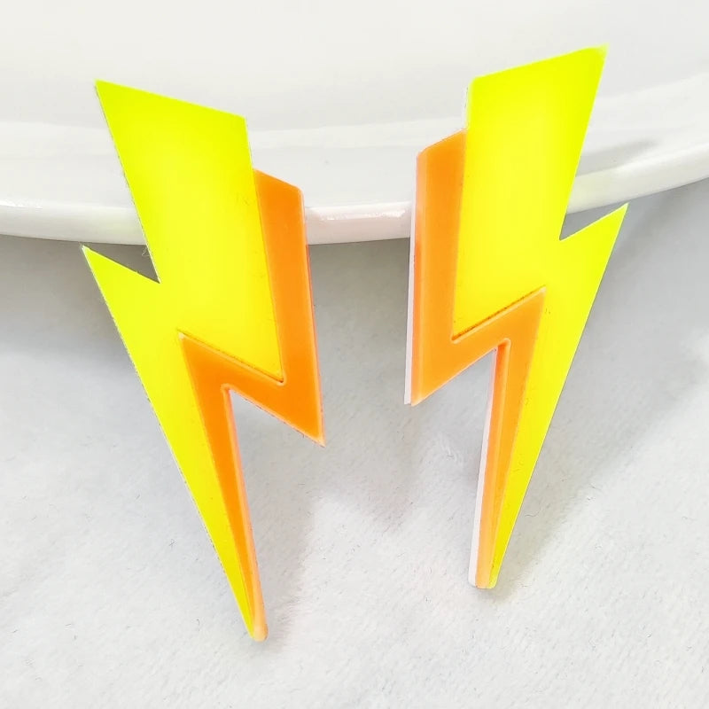 KUGUYS Zweifarbige Blitz-Ohrstecker für Damen, glitzernder Spiegel, Neon-Acryl, Strandschmuck, Sommer-Accessoires