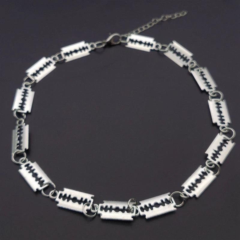 Edelstahl Klinge Rasiermesser Halsketten Gothic Punk Männer Schmuck Silber Farbe Metall Anhänger Halskette Hiphop Zubehör
