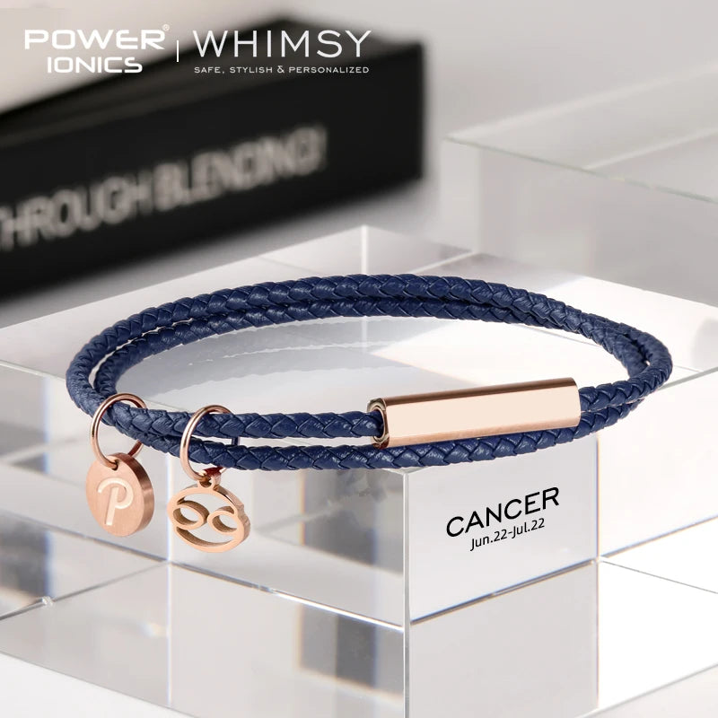Power Ionics Launen 12 Zodiacs Serie Männer Frauen Echt leder Wrap Charm Armband Geburtstags tag Geschenke kostenlose benutzer definierte Gravur