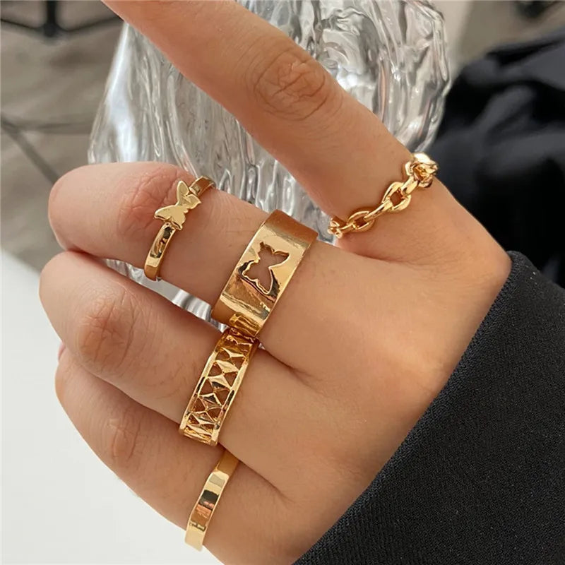 Boho Zirkon Ringe Set für Frauen, Gold Farbe Böhmen Kristall Brief Liebe Herz Mond Pfeil Blume Ring Hochzeit Schmuck Geschenke