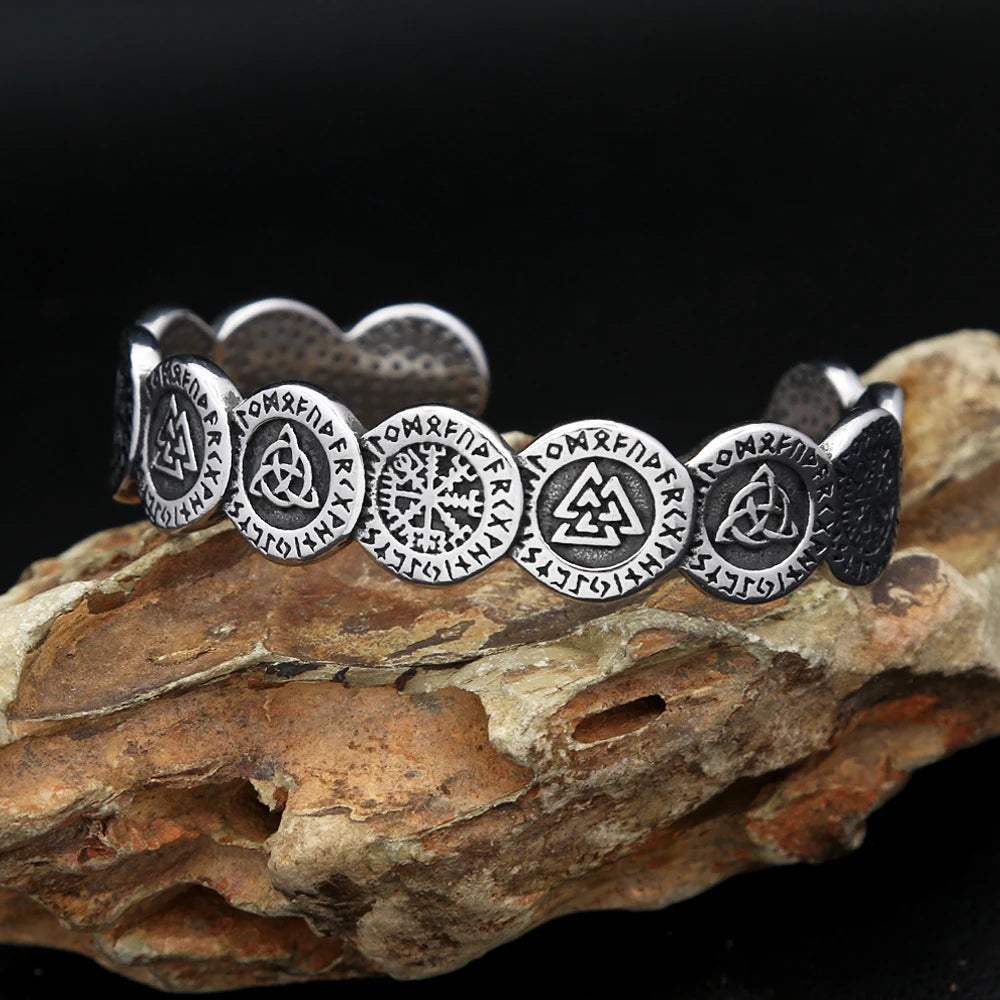 Neue Design Mode Vikings Valknut Muster Armbänder Für Männer Frauen 316L Edelstahl Nordic Kompass Armreifen Amulett Schmuck