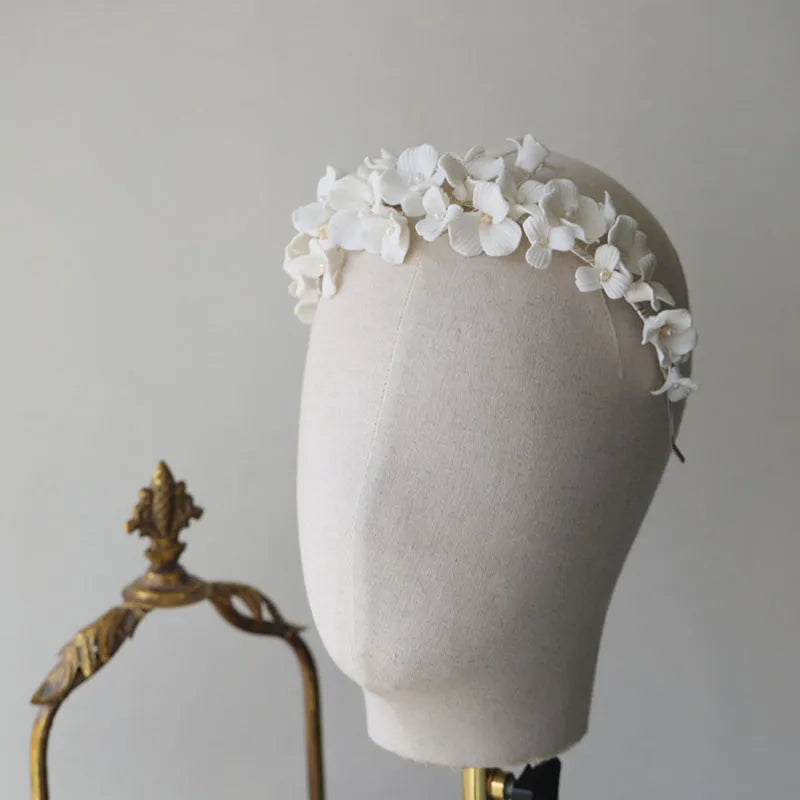 SLBRIDAL Handgemachte Luxus Strass Süßwasser Perlen Ceram Blume Braut Tiara Hochzeit Brautjungfern Krone Frauen Haar Schmuck