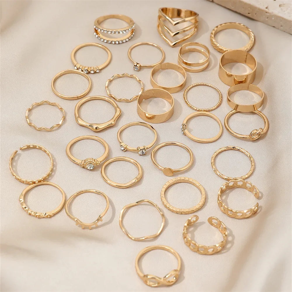 30Pcs Bohemian Geometrische Knuckle Ringe Set Für Frauen Gold Silber Farbe Finger Ring Mädchen Fashion Party Schmuck Zubehör