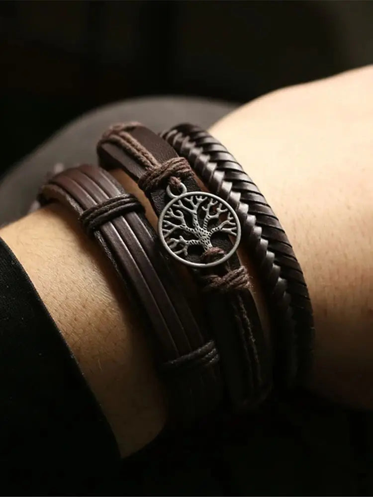 WESTBULL 3 Teile/satz Multilayer Leder Armbänder Für Männer Kreuz Charme Homme Armreifen Geschenk Schmuck