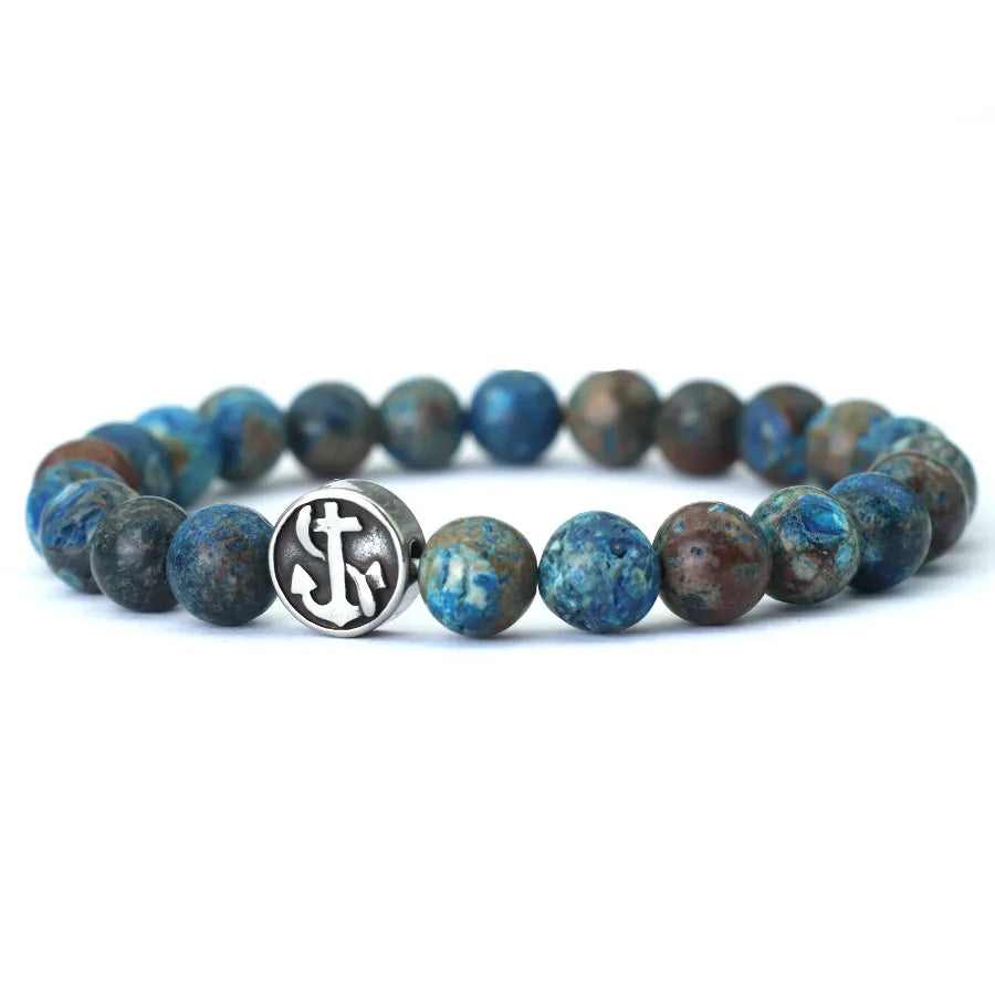 Einfaches Stil echtes Naturstein Armband für Männer Wikinger Piraten Kompass Armband Tiger Augen Strang Braslet Freizeit zubehör
