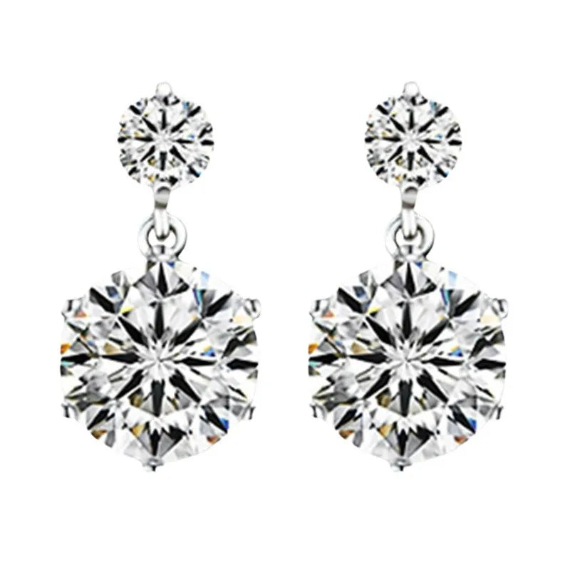 Nadelohrringe aus 925er-Sterlingsilber, modischer, hochwertiger Schmuck, zweireihiger Kristallzirkon, runder Ohrstecker