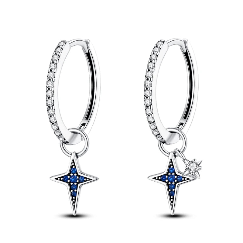 Heißer Verkauf Mode 925 Silber Farbe Ohrringe Blau Zirkon Sterne Mond Unregelmäßigkeit Ohrringe Für Frau Feine Geburtstag Schmuck Geschenke