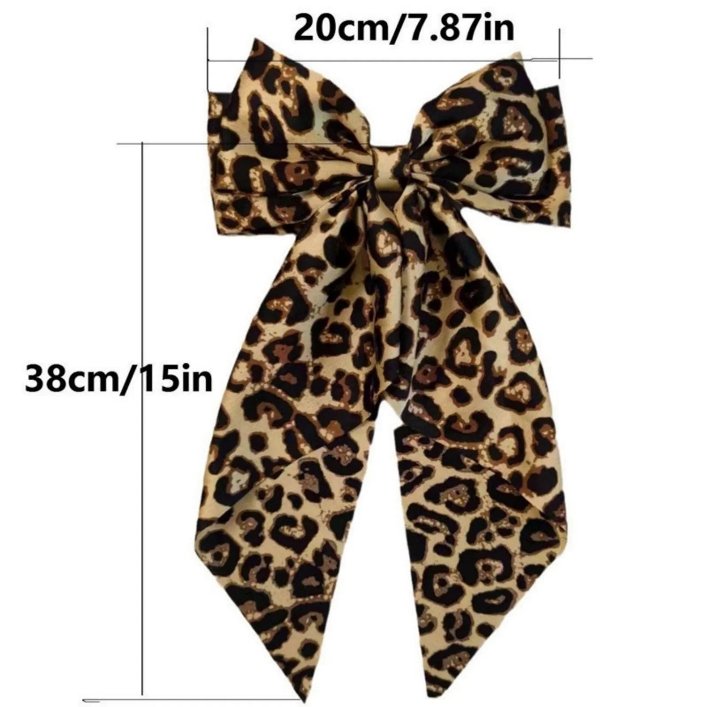 2er-Set Satin Leopard einfarbige Schleife lange schwimmende Federklammer Kopfschmuck Haarschmuck einfarbig Leopard Boho