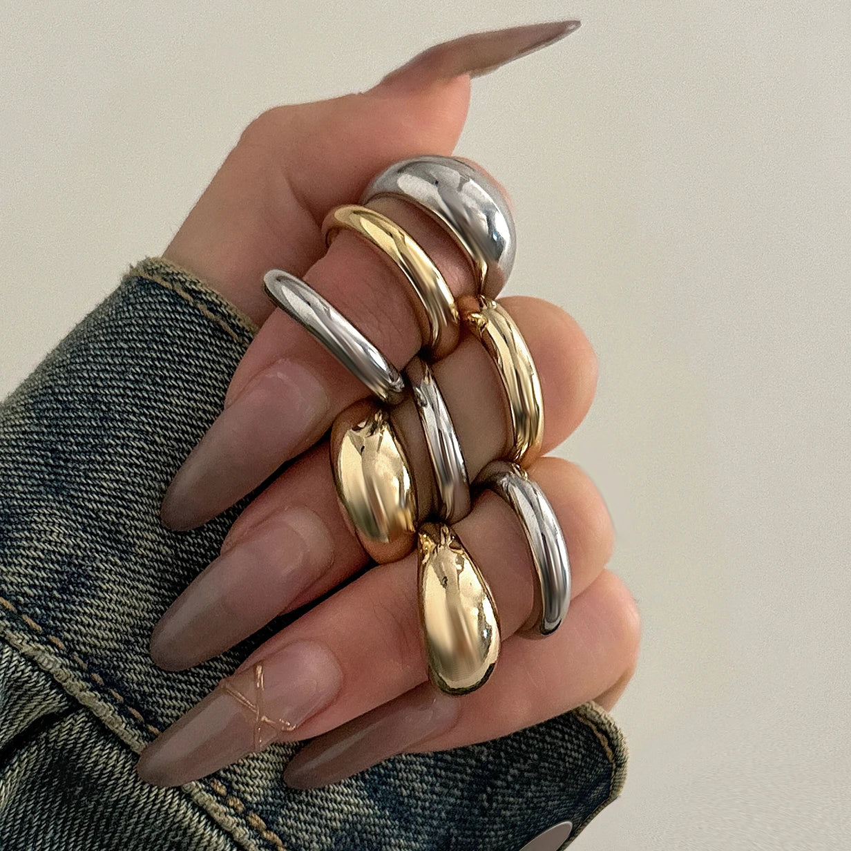 8 Teile/satz Kreative Glatte Wasser Tropfen Ringe für Frauen Vintage Geometrische Einstellbare Open Finger Nagel Ring Paar Mi Zubehör