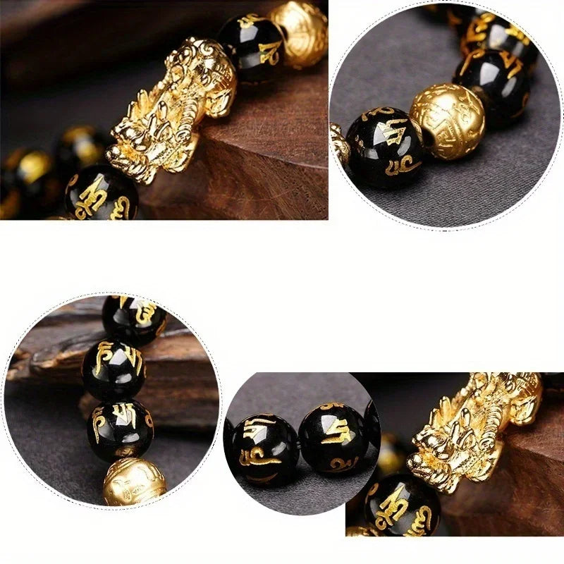 1 Stück schwarze Obsidian-Steinperlen, Pixiu-Armband für Reichtum, Glück, Glücksarmband für Damen und Herren