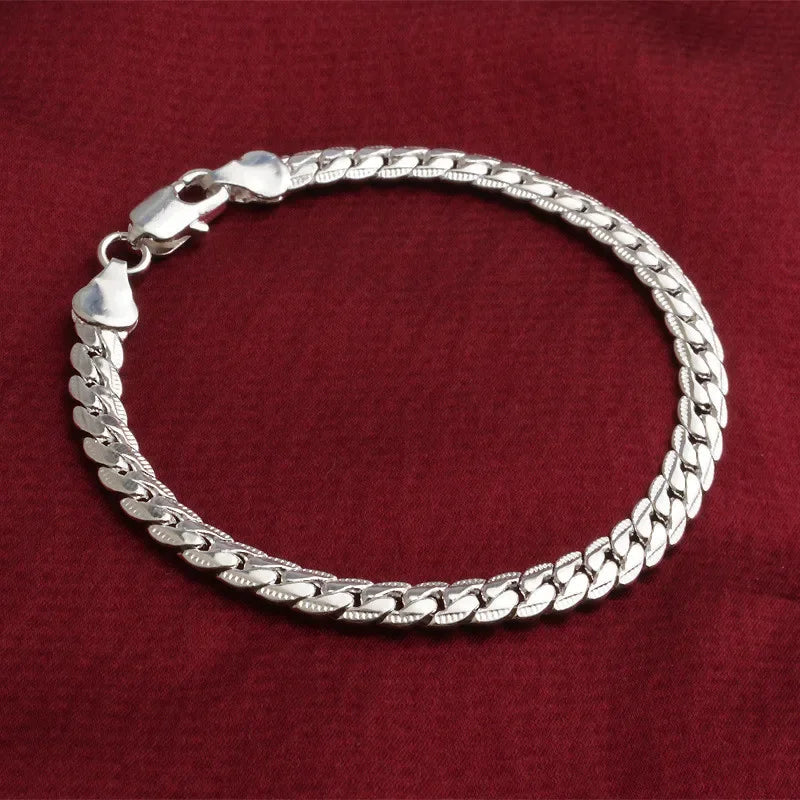 925er Sterlingsilber, klassische flache seitliche Kette, Armbänder, Halskette für Damen und Herren, Mode, Party, Hochzeit, Schmuck, Geschenke, Pulseras