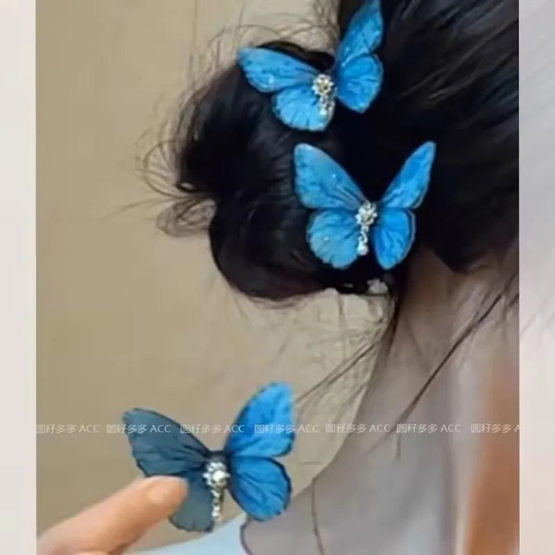 2024 Retro-Schmetterlings-Haarspange für Frauen, niedliche blaue Schleife, Haarspange für Mädchen, Perlen-Haarspangen, rosa Haarnadel, Hanfu-Haar-Accessoire