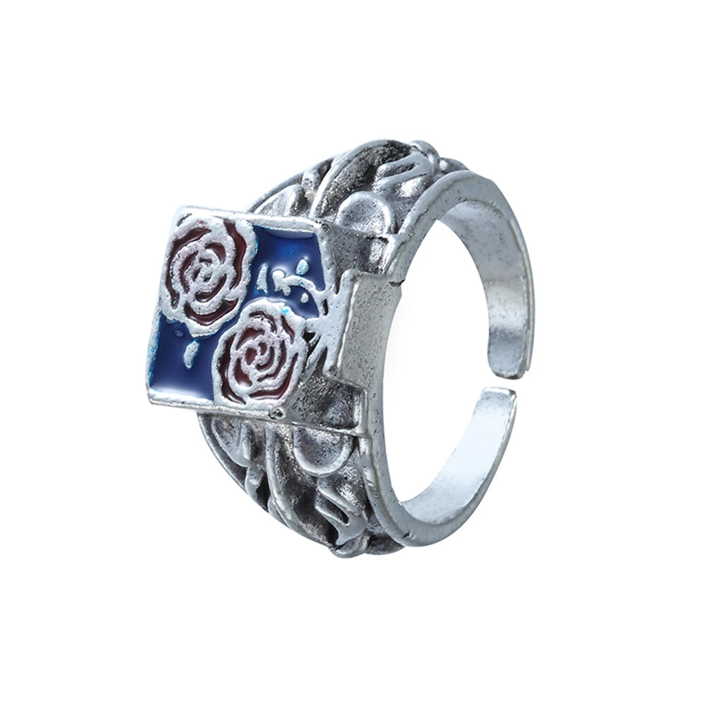 Anime Angriff auf Titan Wings of Liberty Emaille Ring für Frauen Männer Rose Schwert Flagge Finger Metall Ringe Fans Cosplay Partei Schmuck