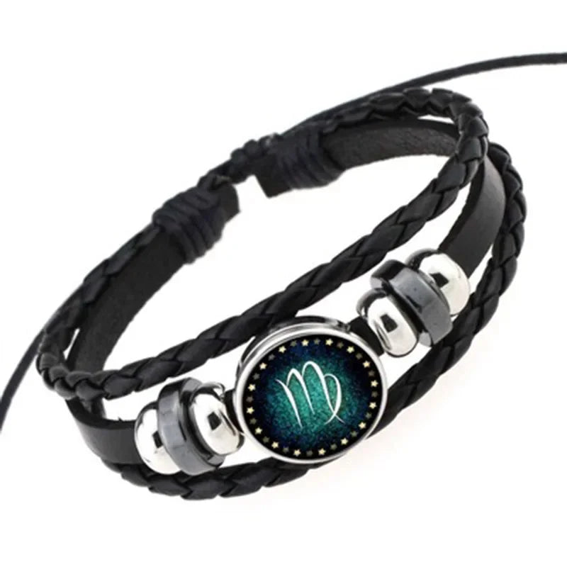 Mehr schicht iges Leder armband 12 Sternbild Sternzeichen Herren Damen geflochtene Armbänder Leo Skorpion Jungfrau Schmuck