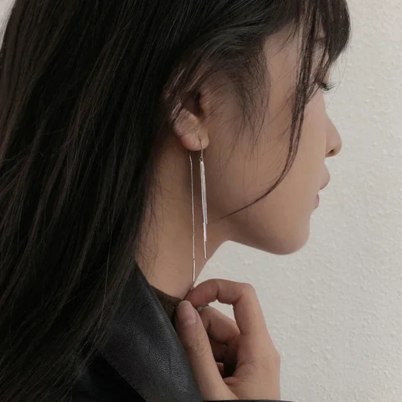 VIVILADY 925er Silber, drei lange Ketten, Quasten, baumelnde Ohrringe für modische Frauen, edler Schmuck, minimalistische Accessoires