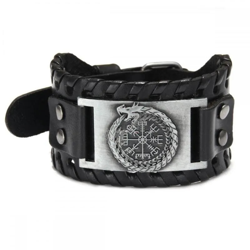 HNSP Viking Rune Schmuck Zubehör Wickelarmband aus Leder für Herren, verstellbare Größe