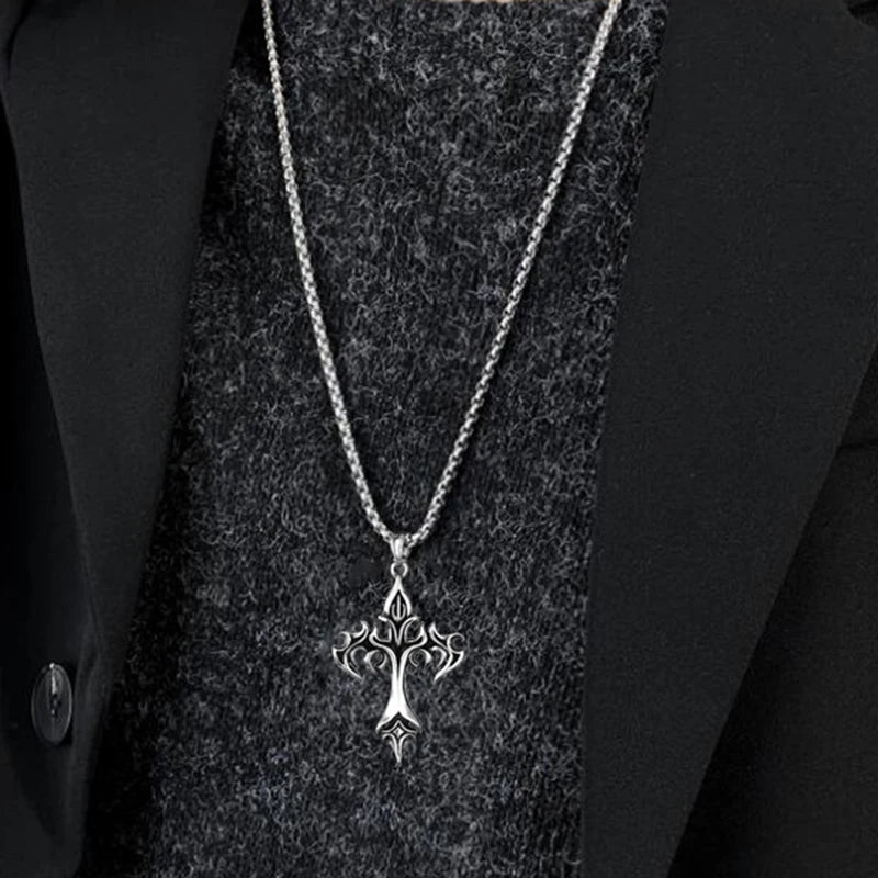 Hip Hop Flamme Kreuz Anhänger Halskette Edelstahl Minimalistischen Schmuck Für Männer Retro Mode Unisex Geschenk Paar Zubehör
