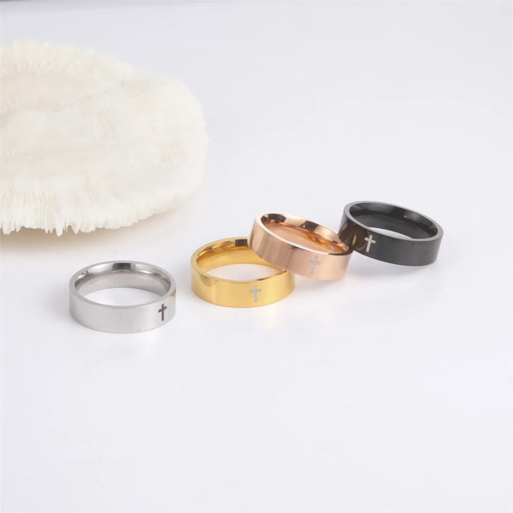EUEAVAN Hip Hop Kreuz Paar Ringe Frauen Männer Edelstahl 6mm/8mm Religiöse Christian Finger Ring Punk party Schmuck Geschenke