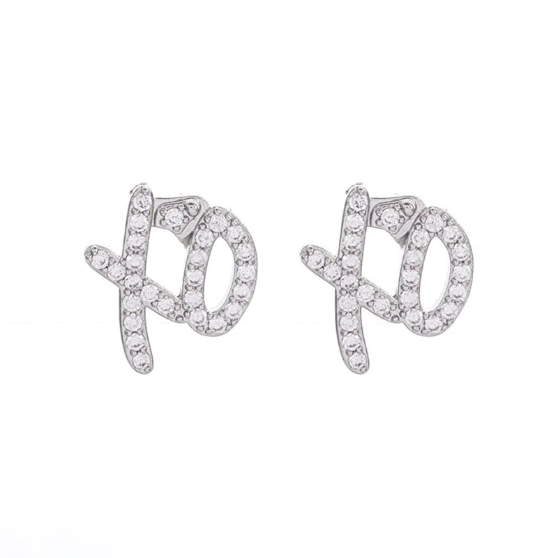 Hochwertiges Hip Hop Zirkonia Xo Buchstaben Anhänger Ohrringe Halskette Set für Männer und Frauen Modetrend Schmuck