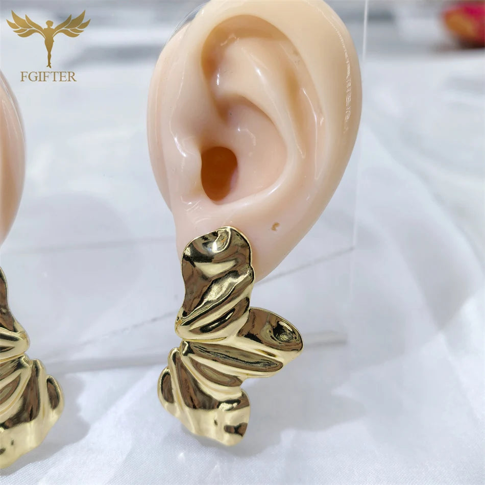 Übertreibung klobige Ohrringe Falten Blume Blatt Design Ohrstecker Frauen goldene Edelstahl Schmuck Accessoires Geschenke für Sie