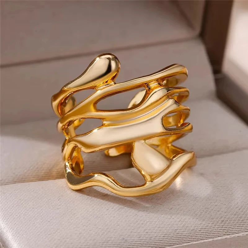 Edelstahl Zirkon Geometrische Ringe Für Frauen Luxus Bösen blick Gold Farbe Einstellbar Trendy Hochzeit Ästhetischen Jewerly Geschenk